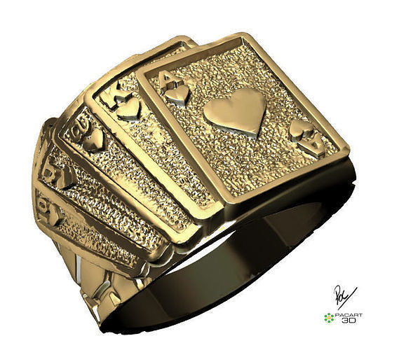 squillare poker carte stl formato gioielleria lusso prezioso stampabile diamante platino argento oro gioiello anelli uomo uomini 3D print model - Mito3D