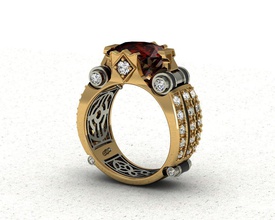 ring pomegranate jewelry red stone garnet diamonds combined gold diamond rings 3d print model - Mito3D