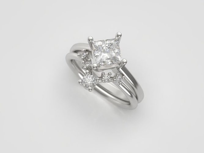 anel Princesa cortar diamante banda pronto impressão joalheria Casamento ouro imprimível luxo engagem prata platina brilhante esterlina argolas 3D print model - Mito3D