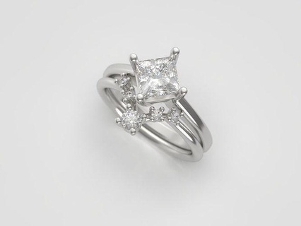 anillo princesa cortar diamante forma banda Listo impresión joyería joya Boda oro imprimible diamante anillo princesa lujo enganchar plata platino brillante libra esterlina anillos 3d print model - Mito3D