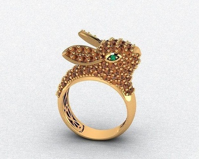 anel Coelho ouro gema selvier imprimível jóias brilhante joalheria encarna elegância Casamento prata argolas Google livre 3d 3d print model - Mito3D