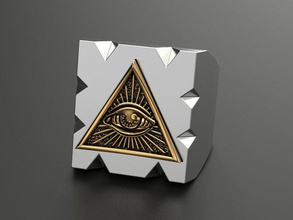 anel radiante delta jóias a que tudo vê olho o símbolo os maçons triângulo pirâmide imprimir 3dprinted anéis design ouro de prata motociclista escurecimento textura 3d print model - Mito3D