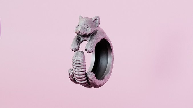 bague rouge Panda 3d modèle impression art animal mignonne cercle bijoux argent présent rétro l'amour anniversaire fête raton laveur anneaux 3D print model - Mito3D