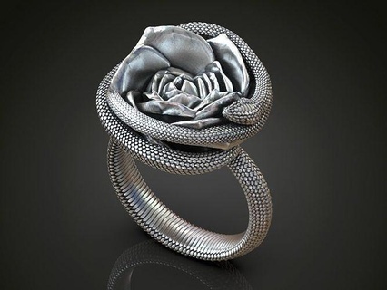 ring rose flower snake serpent scales jewelry silver rings reptile animal 3d print model - Mito3D