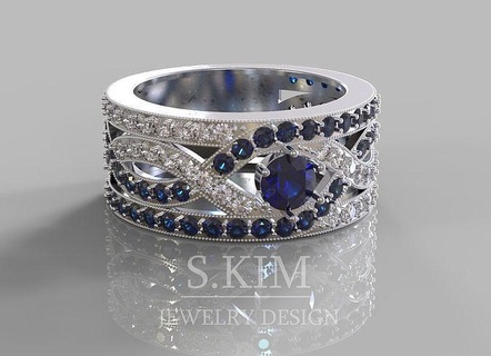 ring row diamonds sapphires printable 3d model design cnc milling earring jewel gold silver pendant jewelry gem platinum elegant rings 3d print model - Mito3D