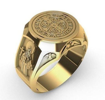 anillo Santo Benedicto cruzar san benito oro joyería joya Moda belleza imprimible plata libra esterlina anillos 3d print model - Mito3D