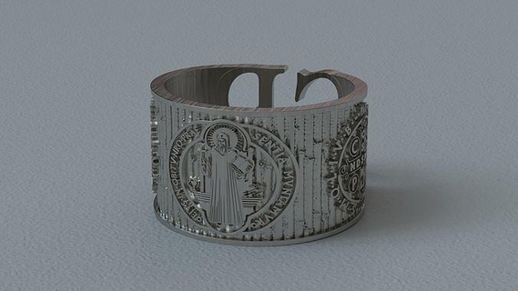 ring saint benedict art jewelry gold sterling printable silver jewel luxury rings 3d print model - Mito3D