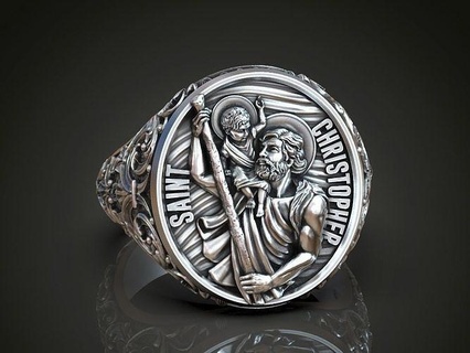 ring saint christopher baby jesus religious jewelry catholic printable silver jewellery rings 3d print model - Mito3D