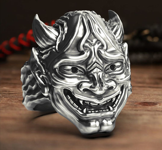 ring samurai mask tokyo printable jewelry 3d print model rings silver jewel jewellery pendant pendants sterling japan gold design head heads skull skulls 3D print model - Mito3D