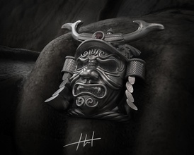 squillare samurai maschera gioielleria oro argento gioiello stampabile giappone scolpire zbrush scultura anelli guerriero dettagliata cultura eredità 3d print model - Mito3D