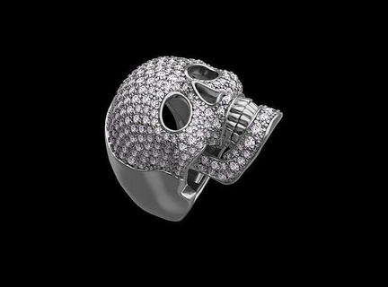 ring scull jewelery gold silver jewelry skull skeleton head art death pendant diamond pendants rings 3d print model - Mito3D