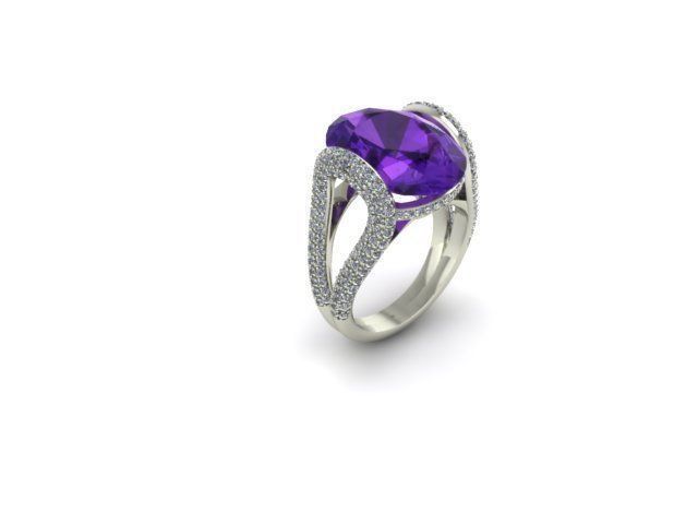 squillare impostato ametista diamante gioielleria gemme anelli 3D print model - Mito3D