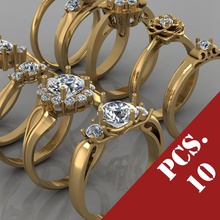 conjunto de anel 126 jóias printable ouro prata anéis 3d print model - Mito3D