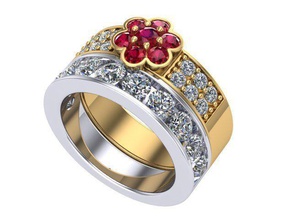 ring set jewelry ruby diamond golden silver fancy rings 3d print model - Mito3D