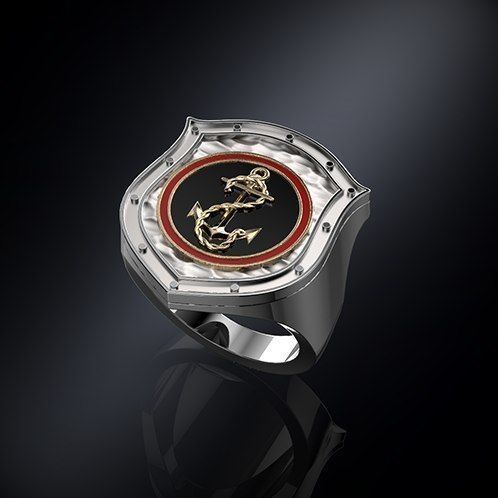bague bouclier brin ancre symbole mer océan navigation capitan bijoux anneaux 3D print model - Mito3D