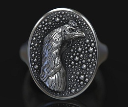 ring signet fighting cock rooster coq jewellery printable rings silver gold fighter fight jewelry 3d print model - Mito3D