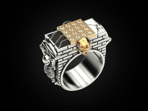 anel de esqueletos atlanta jóias imprimir 3dprinted printable anéis o design jóia ouro impressão prototipagem prata motociclista escurecimento textura crânio 3d print model - Mito3D