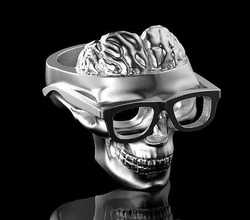 ring skull diamond 3d printing jewelry glasses scientist brain science male silver smart ass puzzle genius rings 3d print model - Mito3D