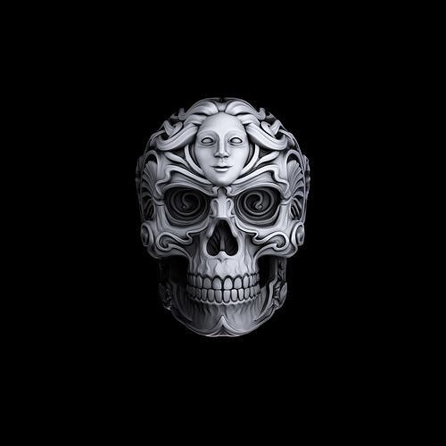 squillare cranio arte nouveau stile scolpire mostro gioielleria scheletro denti argento sterlina stampabile creatura anelli viso osso scultura 3D print model - Mito3D