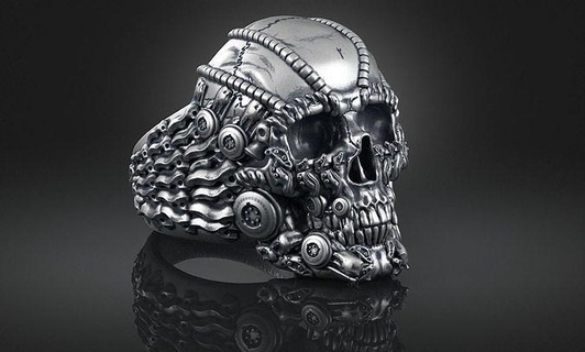 anel crânio biomecânico a01 caveira joalheria mascarar Ringkull jóias Hannya prata Casamento motociclista oni rin vintage Japão argolas 3d print model - Mito3D