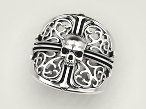 anello teschio croce schemi gioielli cranio modelli di stampa 3dprinted anelli il design gioiello d'oro printabl la oro prototipazione argento biker l'annerimento texture 3d print model - Mito3D