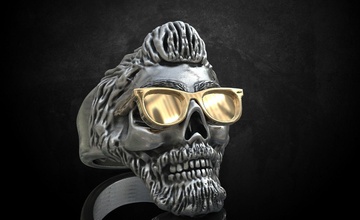 ring skull glasses fit bikers 316 3dprinted design fashion gold golden jewel jewellery jewelry print printabl printable printing prototyping rings silver 3d print model - Mito3D