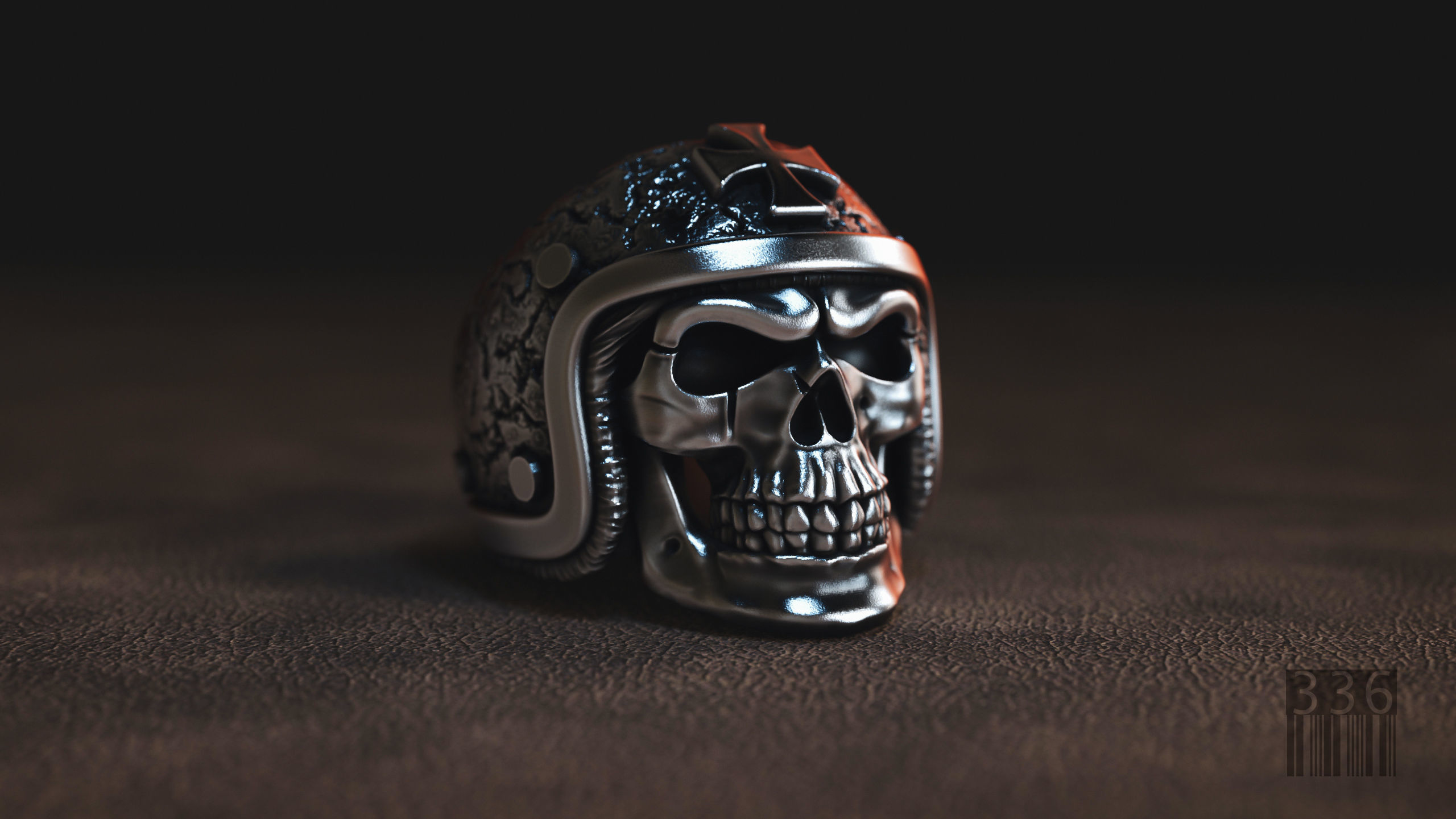 ring skull in a hard hat biker 3d model jewellery mens signet printing motorcycle sculpt symbolism luxury design wax printable style fashion accessories jewel jewelry rings 3D print model - Mito3D