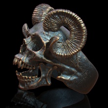 ring skull horns jewel jewelry printable rings scull sculpt silver 3d print model - Mito3D
