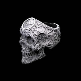 Ring Schädel modern Stil Bildhauerei Monster Schmuck Skelett Zähne Silber Sterling druckbar Kreatur Ringe 3d print model - Mito3D