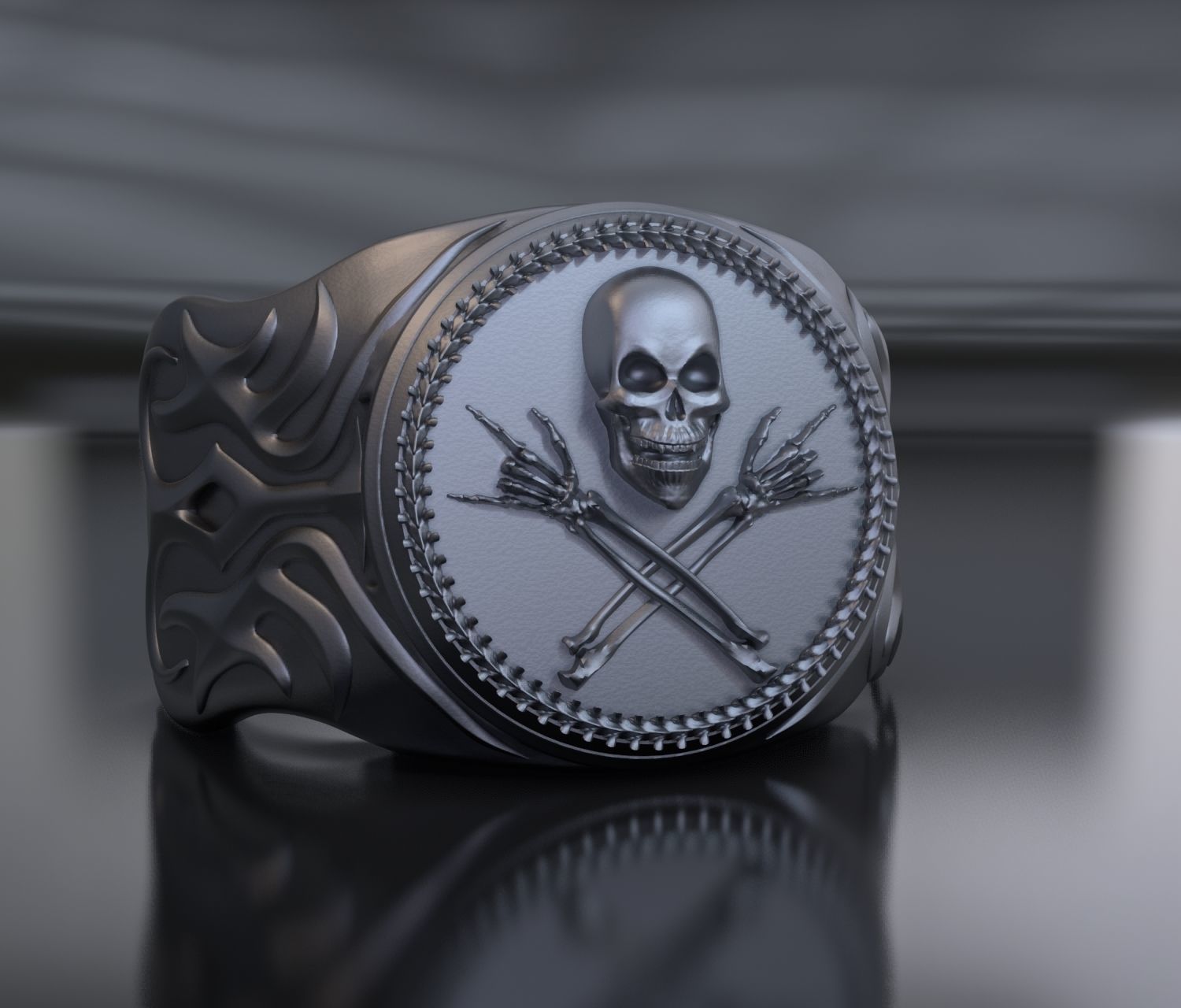 yüzük kafatası rock jest takı baş metalik Gümüş iskelet korkutucu Kaya müzik metal el 3D print model - Mito3D