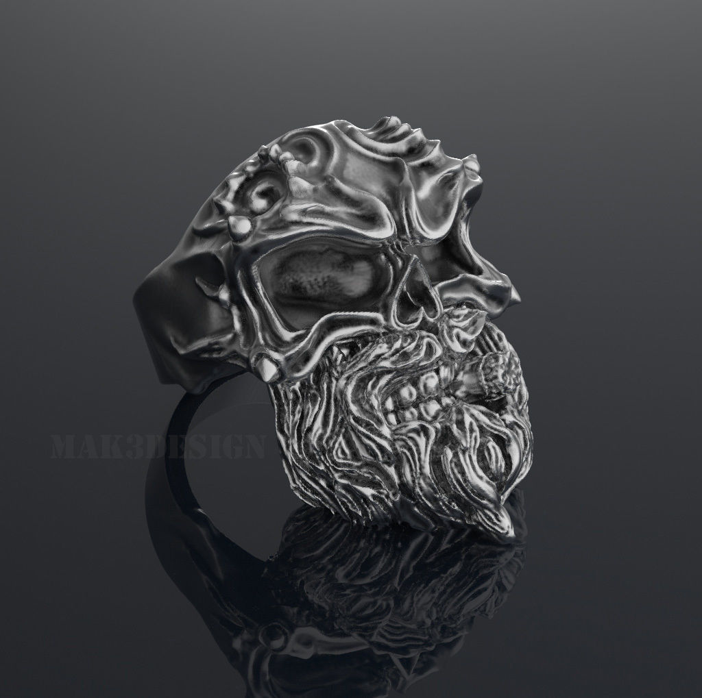 anillo cráneo fumador cigarro cigarrillo oro plata joya joyería anillos 3D print model - Mito3D