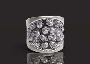 anel caveiras jóias de prata da forma printable platina ouro dedo diamante ringskull crânio crânios sterling gem anéis 3d print model - Mito3D