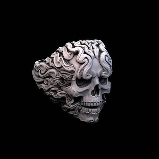 anel fumaça crânio escultura joalheria prata esterlina imprimível criatura argolas 3d print model - Mito3D
