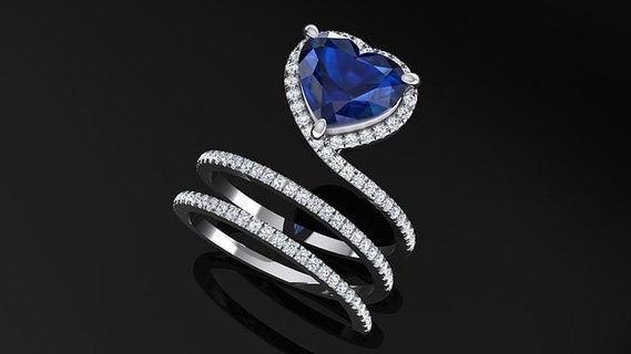 anillo serpiente joyería joya espiral imprimible corazón zafiro diamante gemas azul amarillo blanco compromiso Moda pelea confusa creativo rubí Rosa 3d print model - Mito3D