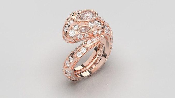 anillo serpiente bvl lujo joyería joya Boda compromiso amor diamante plata oro anillos 3d print model - Mito3D