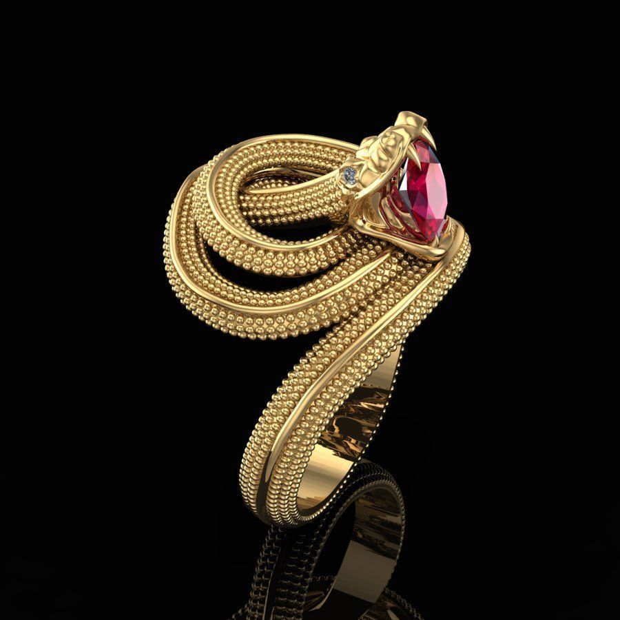 ring snake ruby teeth jewelry gold silver diamond jewel printable jewellery gem fashion sterling beauty garnet print brilliant sapphire brillant rings 3D print model - Mito3D