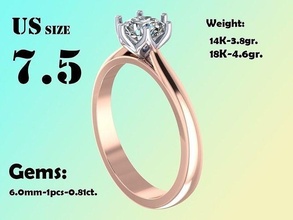 ring sol 1 diamond 081ct luxury girl printable engagement jewel gold gem brilliant 3dprinted prototyping printing jewellry fashion beauty precious golden flower jewelry rings 3d print model - Mito3D