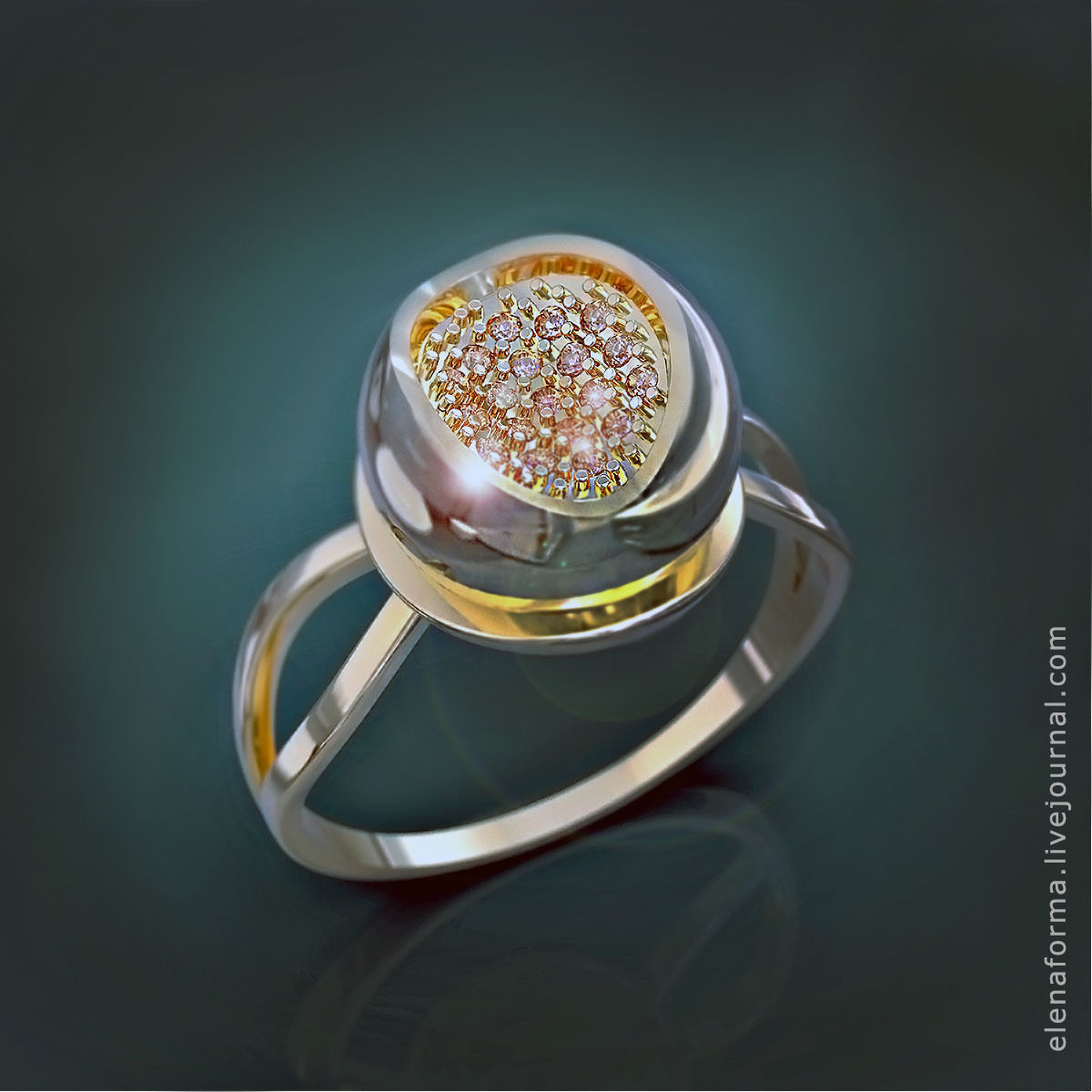 ring sphere tulip diamonds pave diamond flower gem gold design jewelry hollow modern volumetric large artdeco art deco nouveau silver rings 3D print model - Mito3D