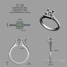 anel quadrado central pedra argolas diamante diamantes joalheria jóia prin almofada princesa esmeralda radiante gema brilhante preciosa princesa joias 3d print model - Mito3D
