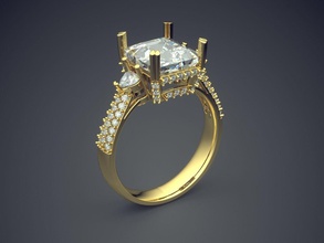 bague carré diamant haut de cao 3650 bijoux brillant cad la conception détail le l'engagement gem or joyau platine imprimable l'anneau les anneaux d'argent mariage 3d print model - Mito3D