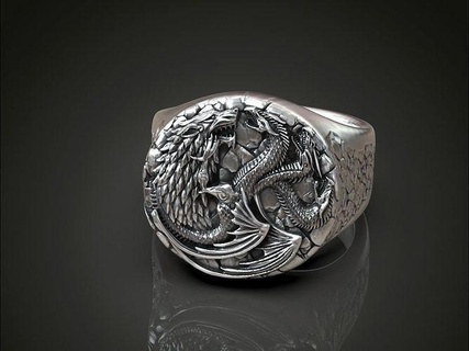 ring stark targaryen wolf dragon got winterfell jewelry rings game thrones arya silver scales fur rocks 3d print model - Mito3D