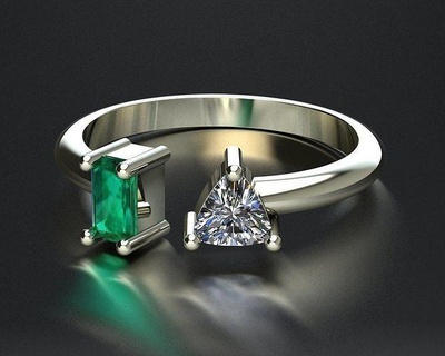 ring stones emerald gold diamond gem jewelry white rings 3d print model - Mito3D
