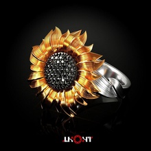 ring sunflower jewelry jewellery jewel diamond gold silver sterling fashion brilliant printable beauty gem rings 3d print model - Mito3D