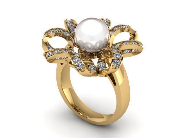 ring t00303 jewelry gold jewel jewellery rings pearl gem 3D print model - Mito3D