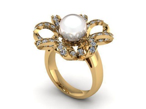 anillo t00303 la joyería de oro joya los anillos pearl gem 3d print model - Mito3D