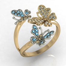 ring three butterflies jewelry diamond printable cad gems female women brillant exclusive 3dm stl obj fashion gold cnc matrix rhino rings 3d print model - Mito3D