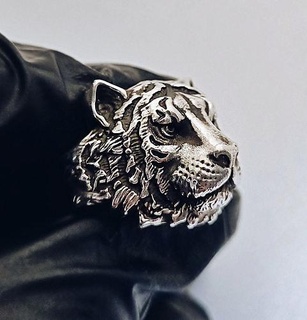ring tiger jewelry ring rings jewel jewellry jeweler lion tiger head heads nature silver printable wildlife art  3d print model - Mito3D