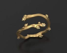 ring twig spring set sterling youth shining precious printable gem jewelry diamond leaves wild nature branch tree heart jewel wood rings 3d print model - Mito3D