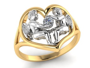 anello di due angeli del cuore gioielli ragazza ragazzo ragazzi mamma diamante stampabile regalo cad 3dm stl moda oro alta poligonale diamanti anelli 3d print model - Mito3D