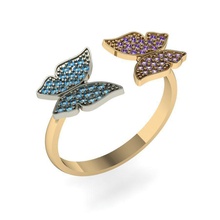 yüzük iki kelebek takı elmas yazdırılabilir kelebekler cad nişan taşlar kadın kadınlar parlak özel 3dm stl n moda altın rhiho cnc 3d print model - Mito3D